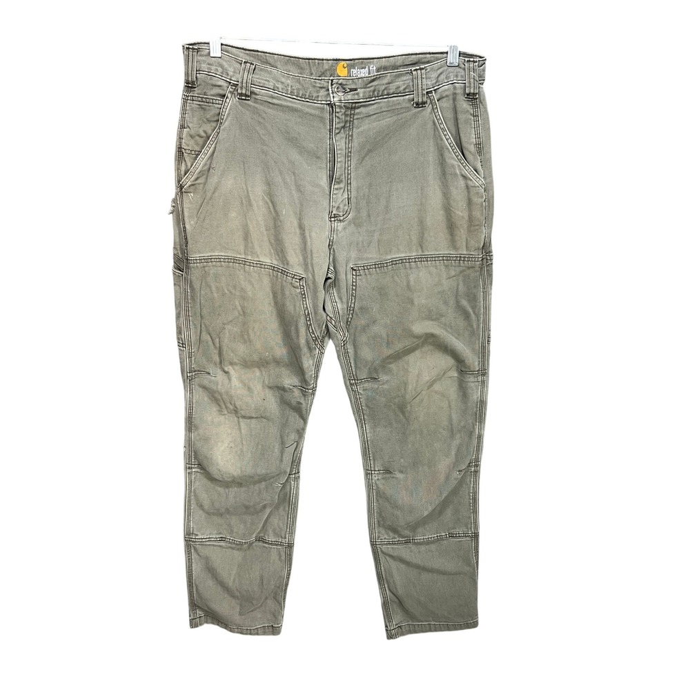 Carhartt Double Knee Pants 36x34 Distressed Workwear Green Rugged Flex Utility